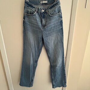 Zara - Medium Blue High-Rise Straight Jeans